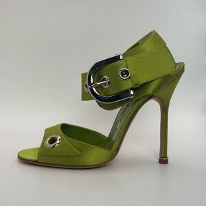 Manolo Blahnik Green Satin Heels– Size 37.5 NEW